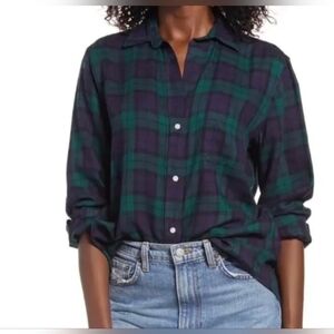 Grayson The Hero Dungaree Plaid Button Front Shirt Top Green Blue Size Lrg